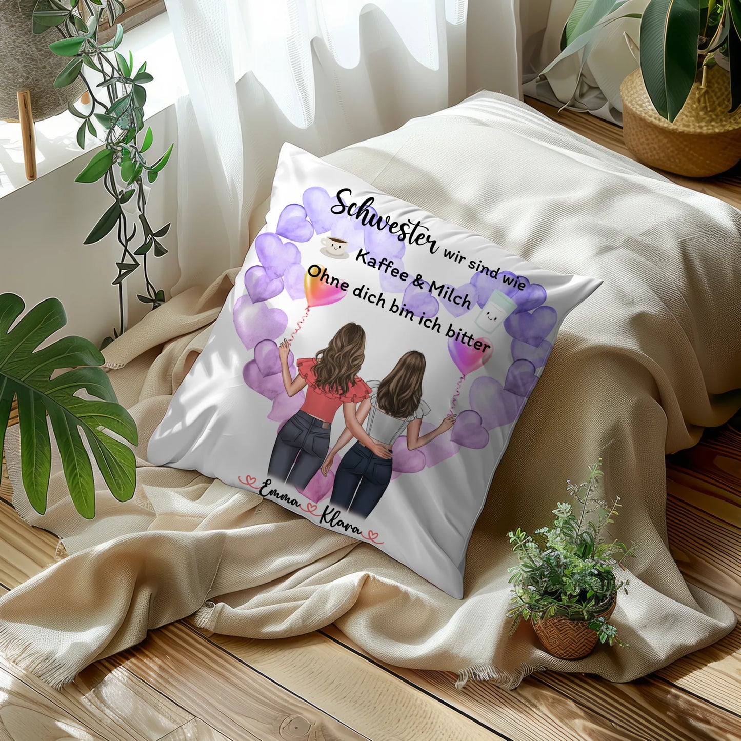Kissen Mit Spruch Schwester personalisierbar mit Namen und Clipart