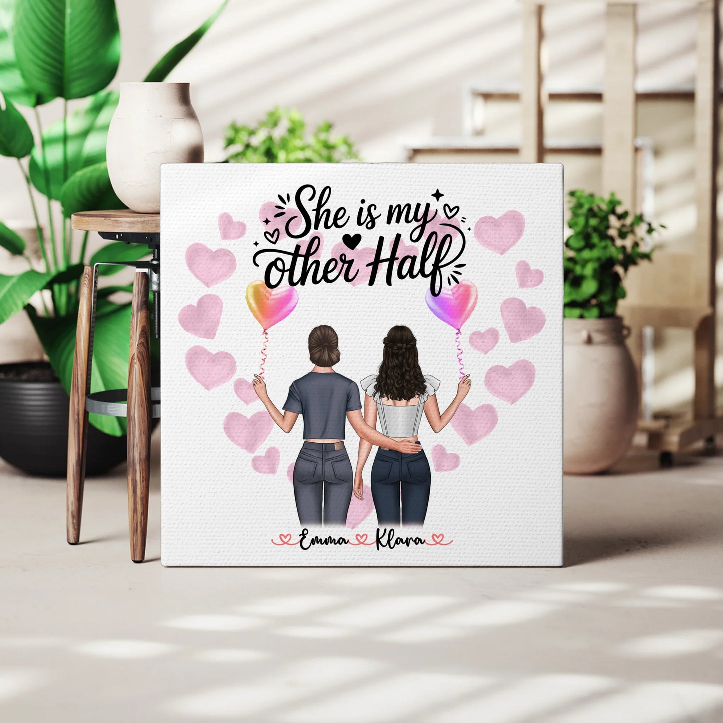 Leinwand Schwester personalisierbar mit 2 Clipart Frauen, Namen, Bild & Wunschtext 3