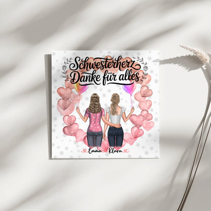 Magnetposter Schwesterherz Danke für Alles mit 2 Clipart Frauen