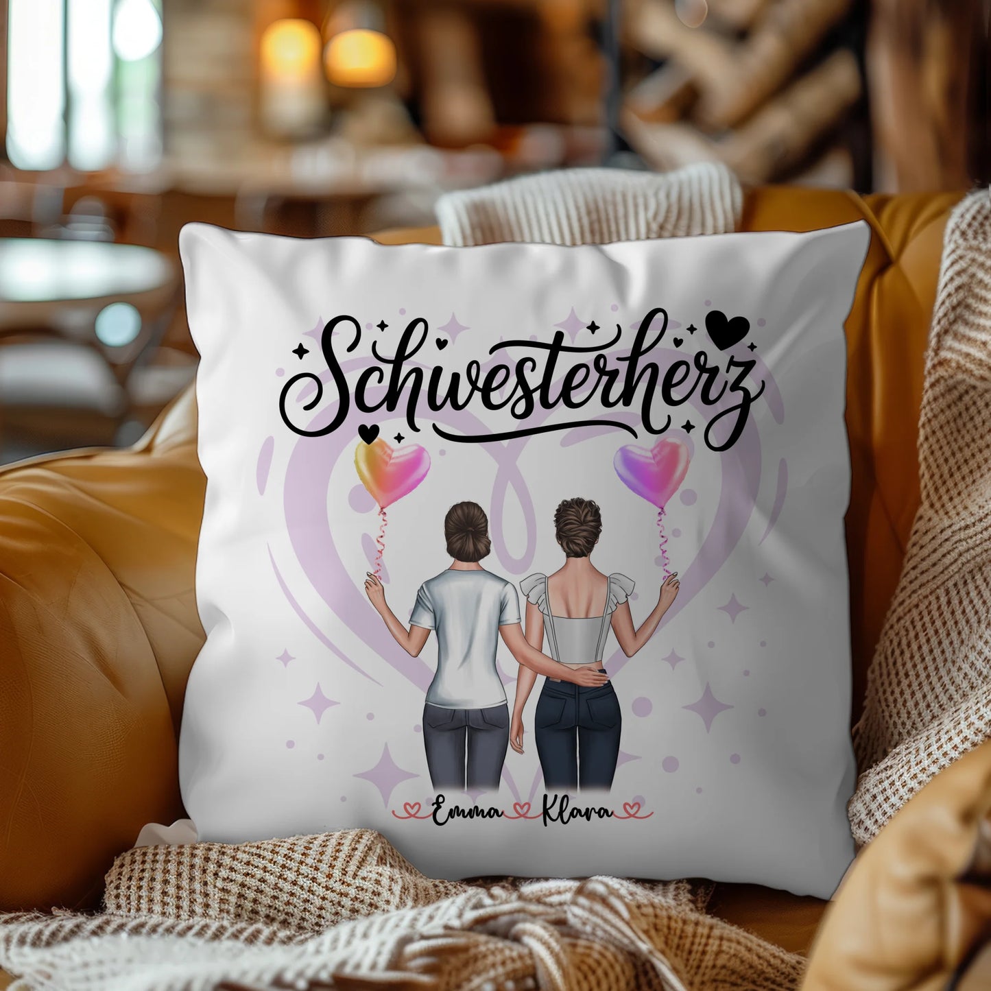 Kissen Große Schwester personalisiert mit 2 Clipart Frauen Namen & Wunschtext