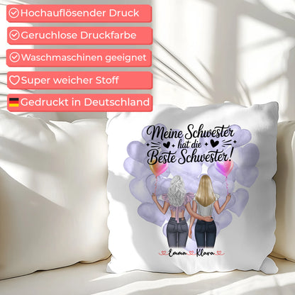 Beste Schwester Kissen personalisiert mit 2 Clipart Frauen, Namen & Wunschtext