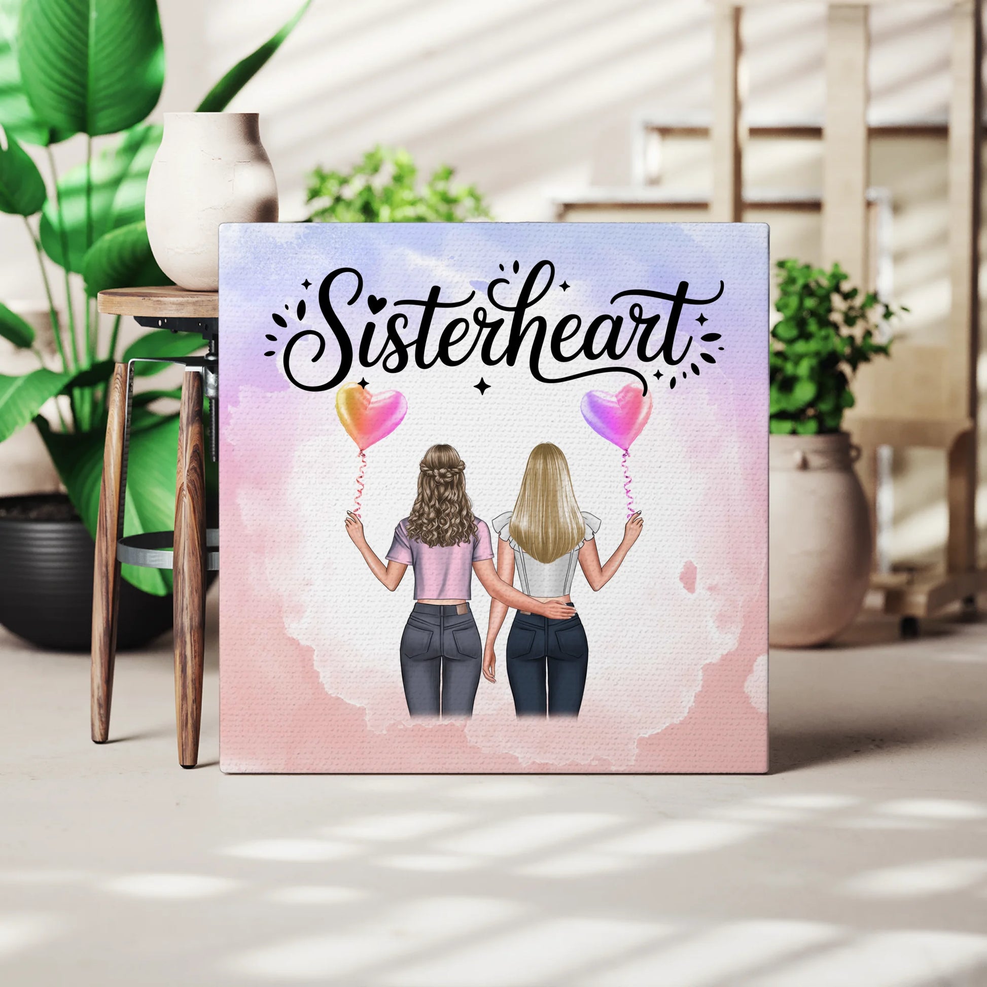 Personalisierte Leinwand Schwester mit 2 Clipart Frauen 3