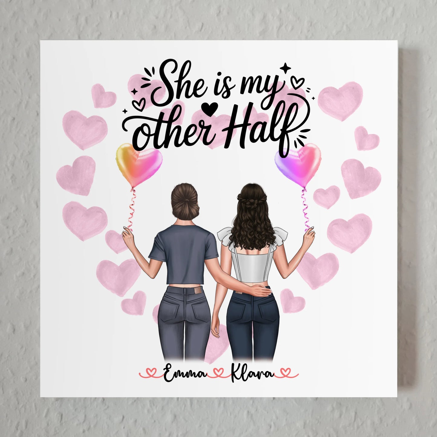 Fotoboard Magnetisch Schwester personalisierbar mit 2 Clipart Frauen, Namen & Wunschtext