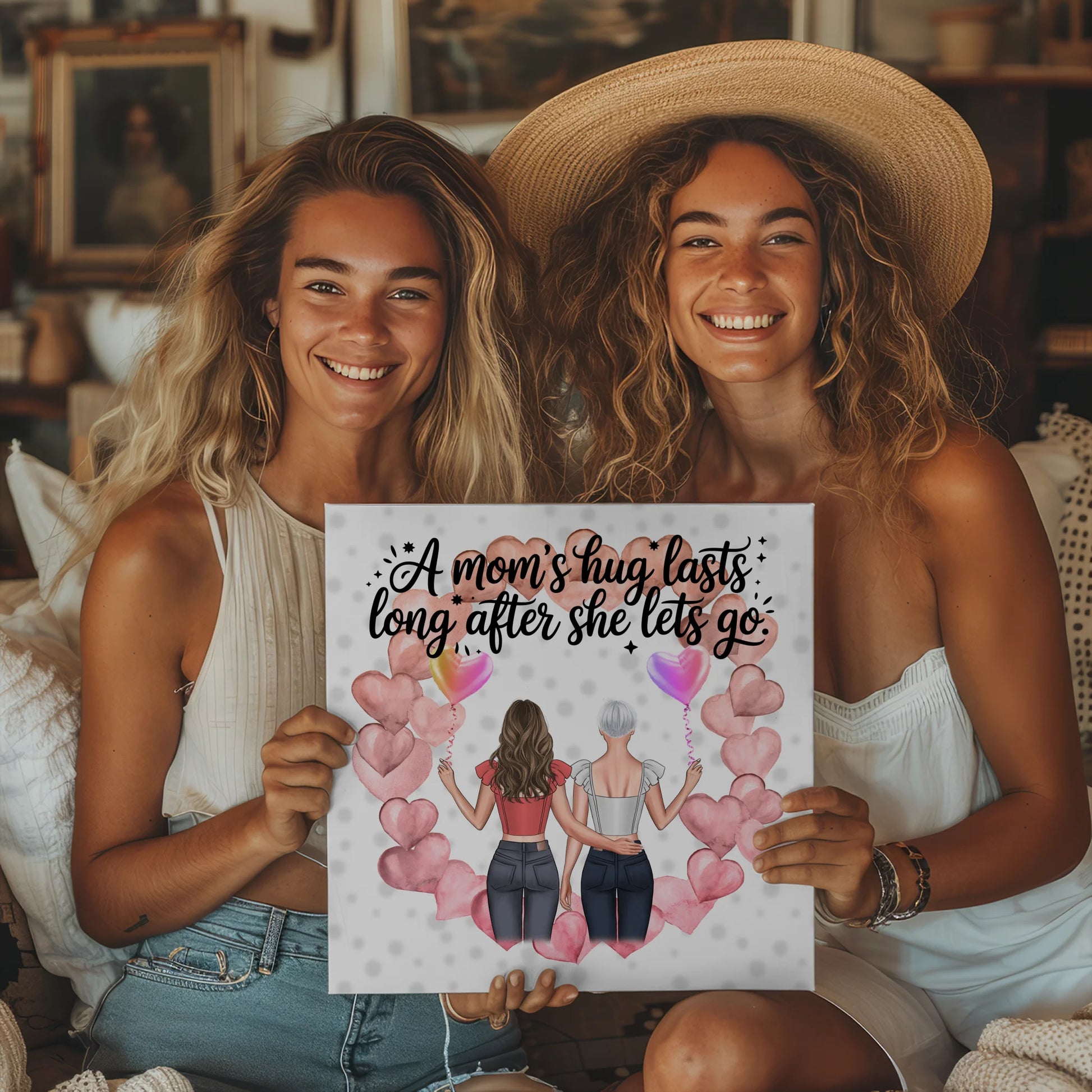 Mama Leinwand mit 2 Frauen-Cliparts, Namen, Hintergrundbild und eigenem Spruch 2