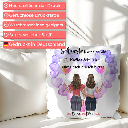 Kissen Mit Spruch Schwester personalisierbar mit Namen und Clipart