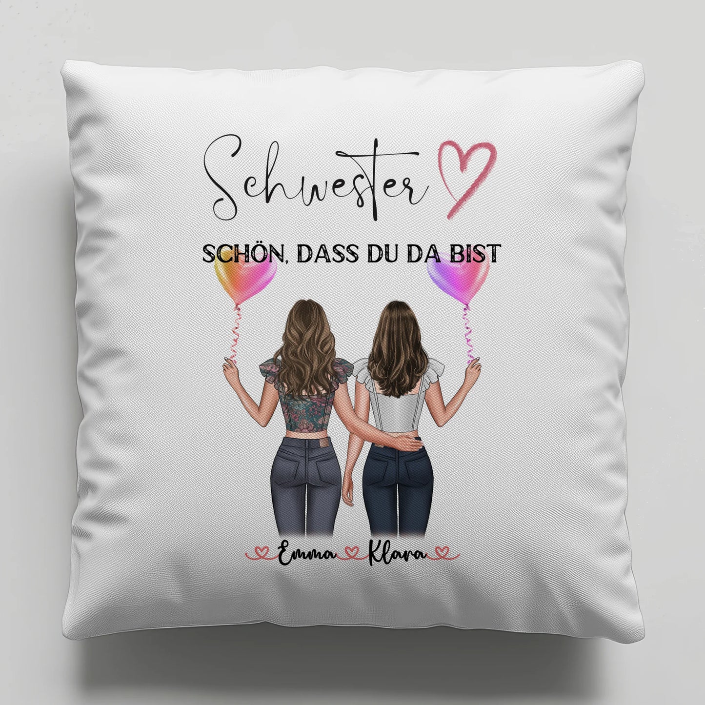 Kissen Große Schwester personalisierbar mit 2 Clipart-Frauen, Namen & Wunschtext