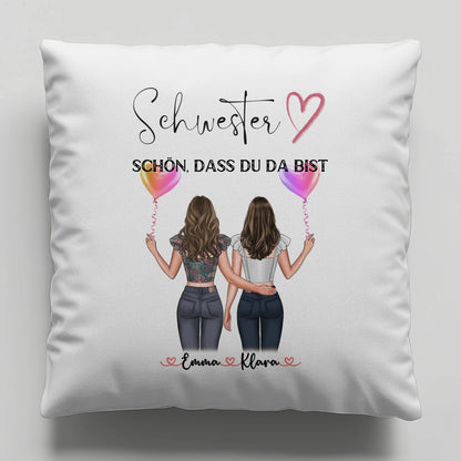 Kissen Große Schwester personalisierbar mit 2 Clipart-Frauen, Namen & Wunschtext