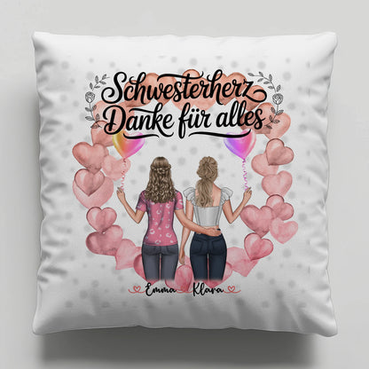Kissen Mit Namen Schwesterherz Danke für Alles mit Clipart& Wunschtext