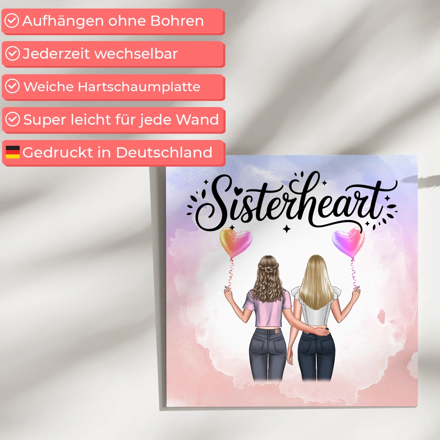 Magnetisches Fotoboard Schwester mit 2 Clipart Frauen & Namen