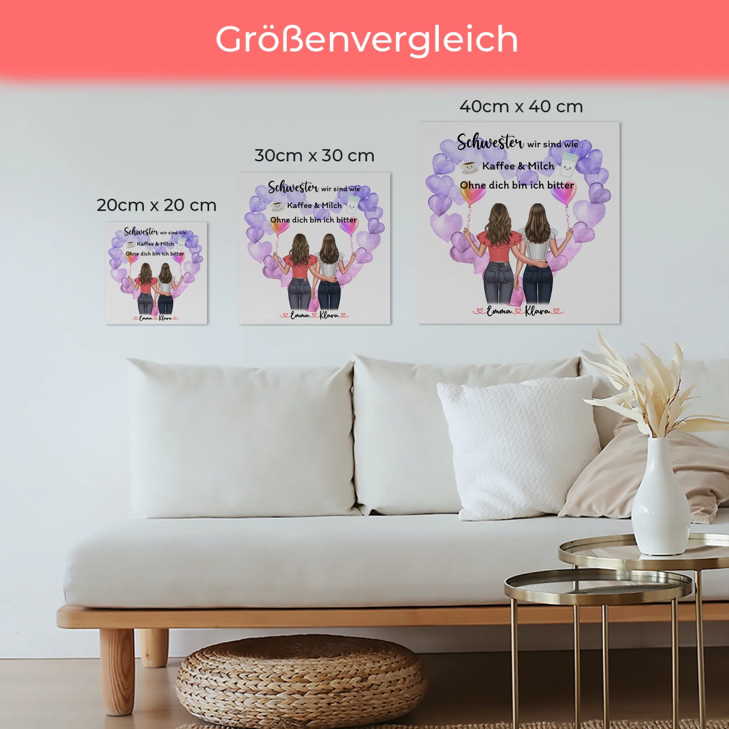 Fotoboard Personalisiert für Schwester - 2 Clipart Frauen & Namen