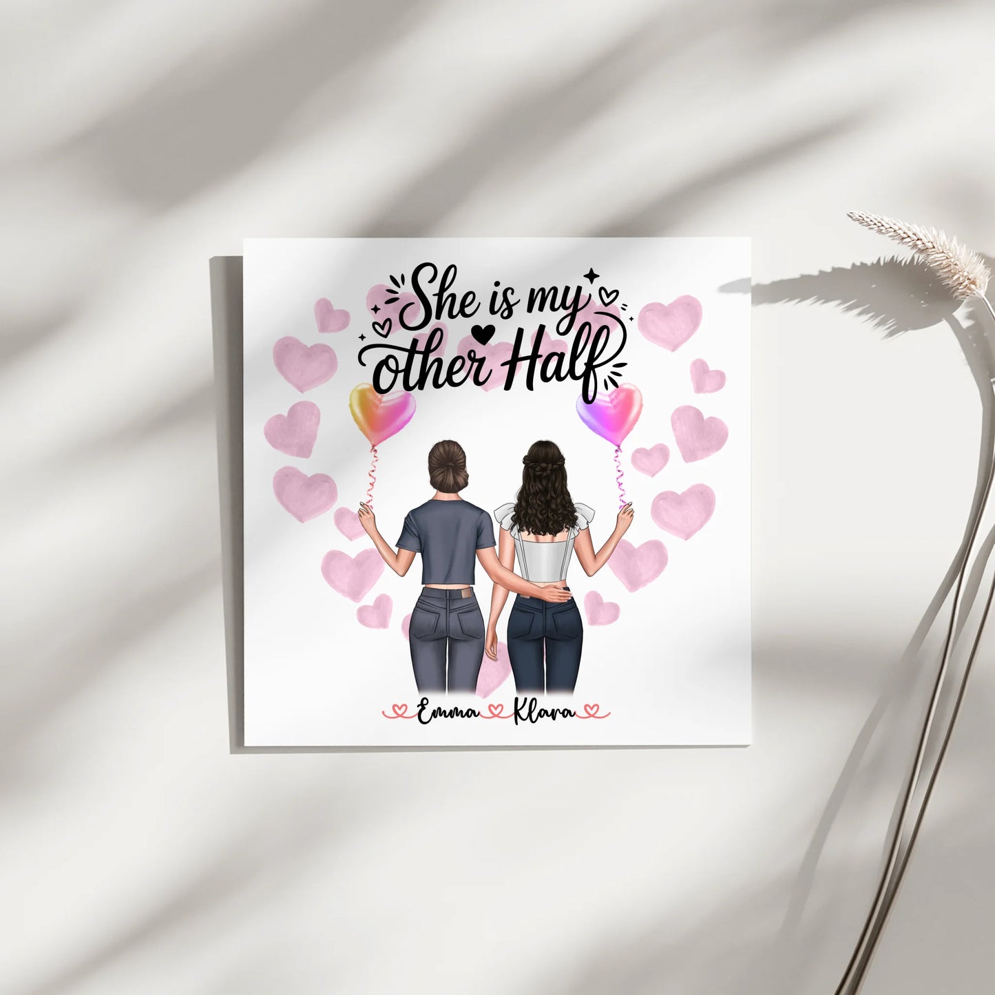 Fotoboard Magnetisch Schwester personalisierbar mit 2 Clipart Frauen, Namen & Wunschtext