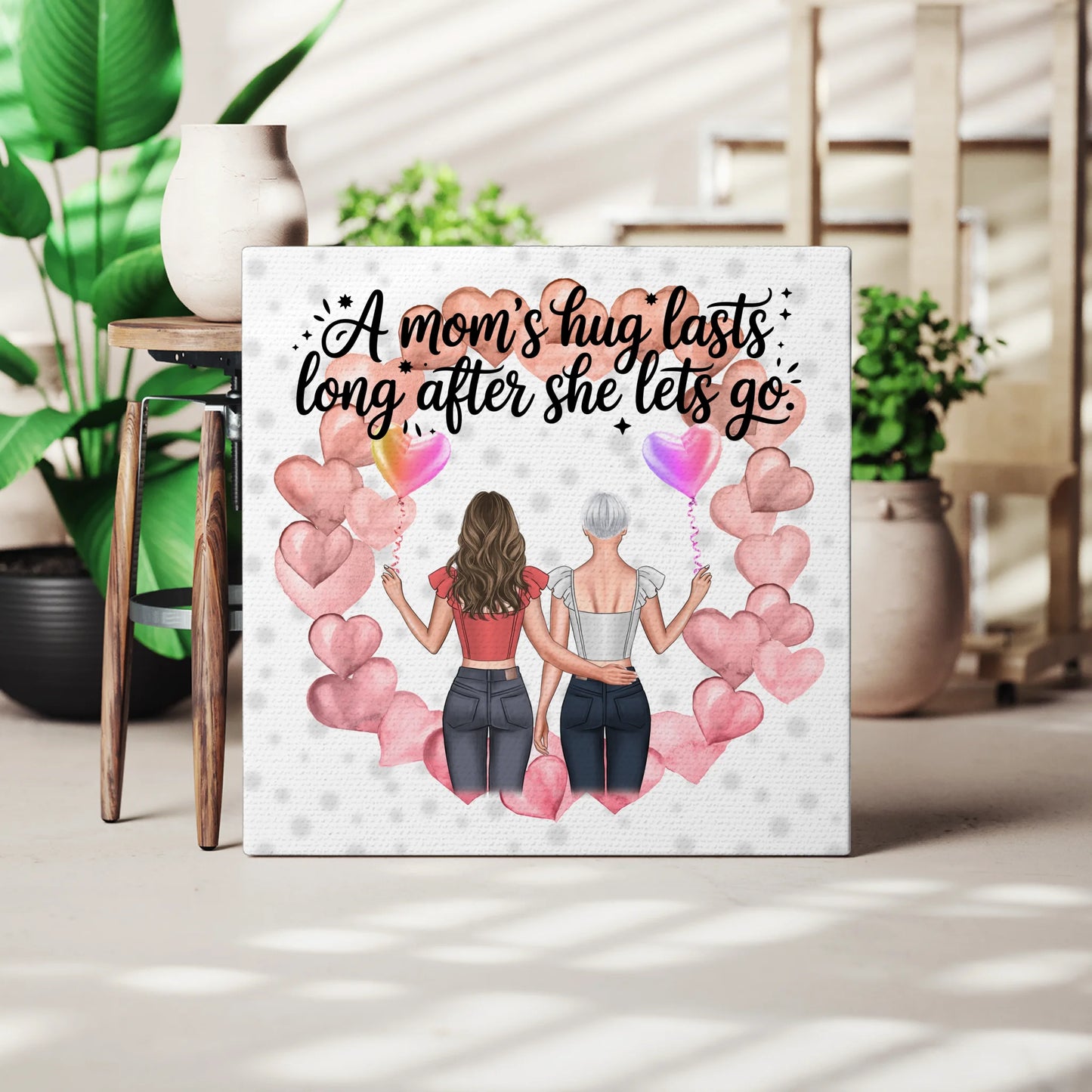 Mama Leinwand mit 2 Frauen-Cliparts, Namen, Hintergrundbild und eigenem Spruch 3