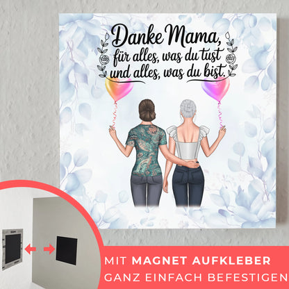 Mama Plakat Fotoboard mit 2 Clipart-Frauen, Namen, Hintergrundbild und Wunschtext