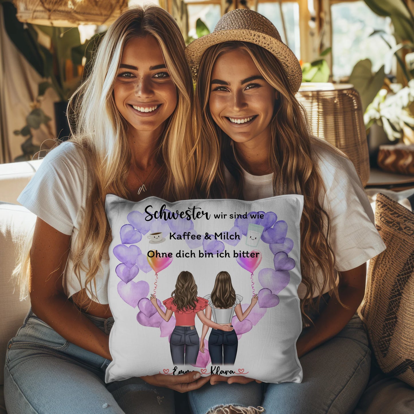 Kissen Mit Spruch Schwester personalisierbar mit Namen und Clipart