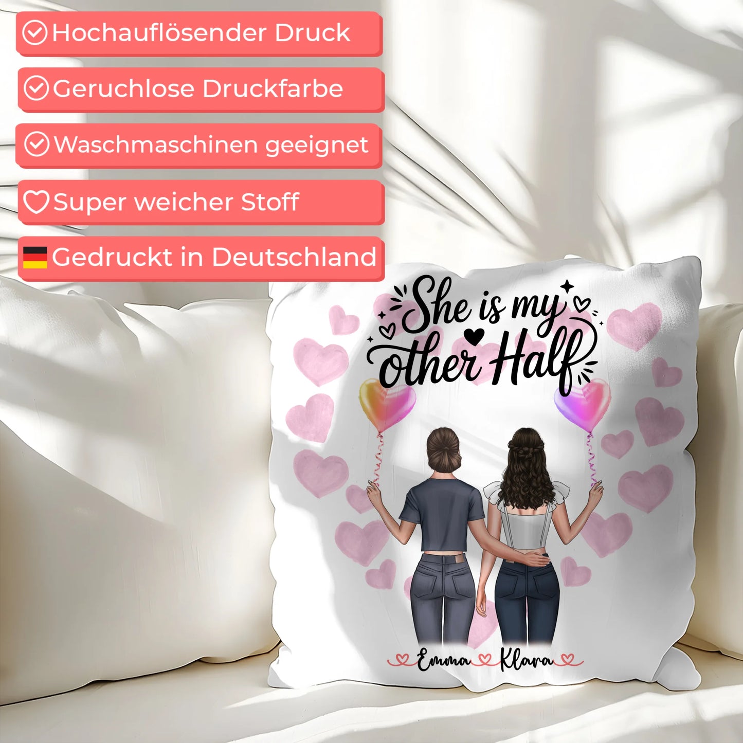 Kissen Große Schwester personalisiert mit 2 Clipart Frauen Namen Hintergrund & Wunschtext