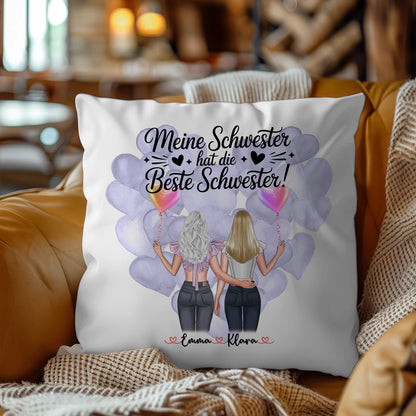 Beste Schwester Kissen personalisiert mit 2 Clipart Frauen, Namen & Wunschtext
