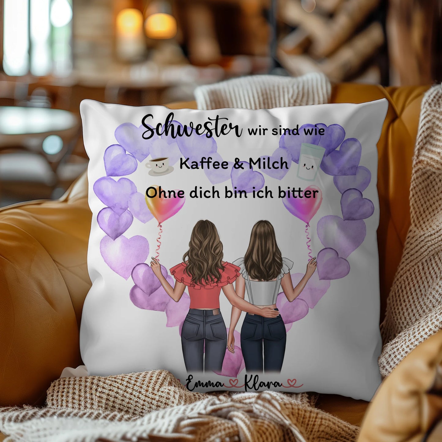 Kissen Mit Spruch Schwester personalisierbar mit Namen und Clipart