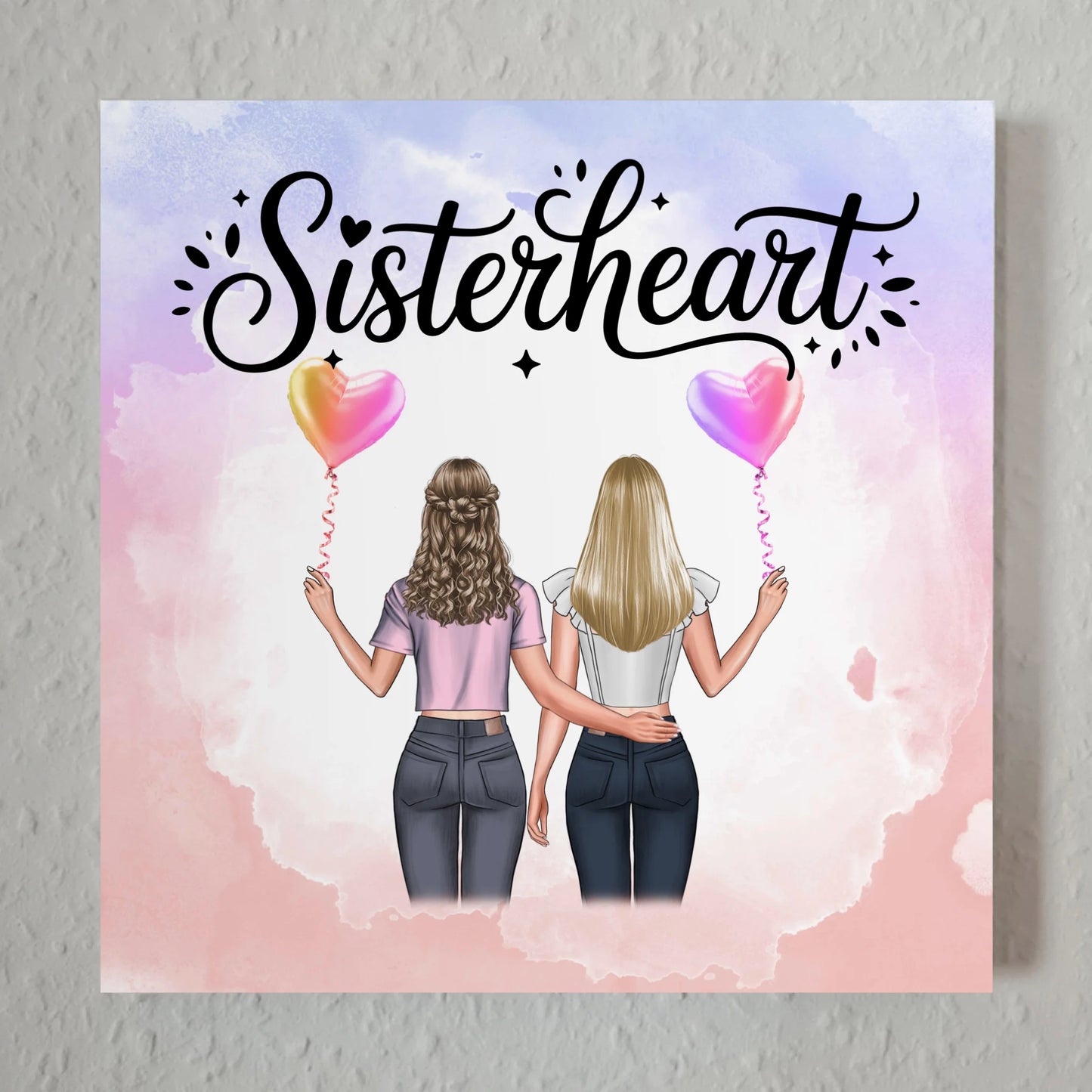 Magnetisches Fotoboard Schwester mit 2 Clipart Frauen & Namen