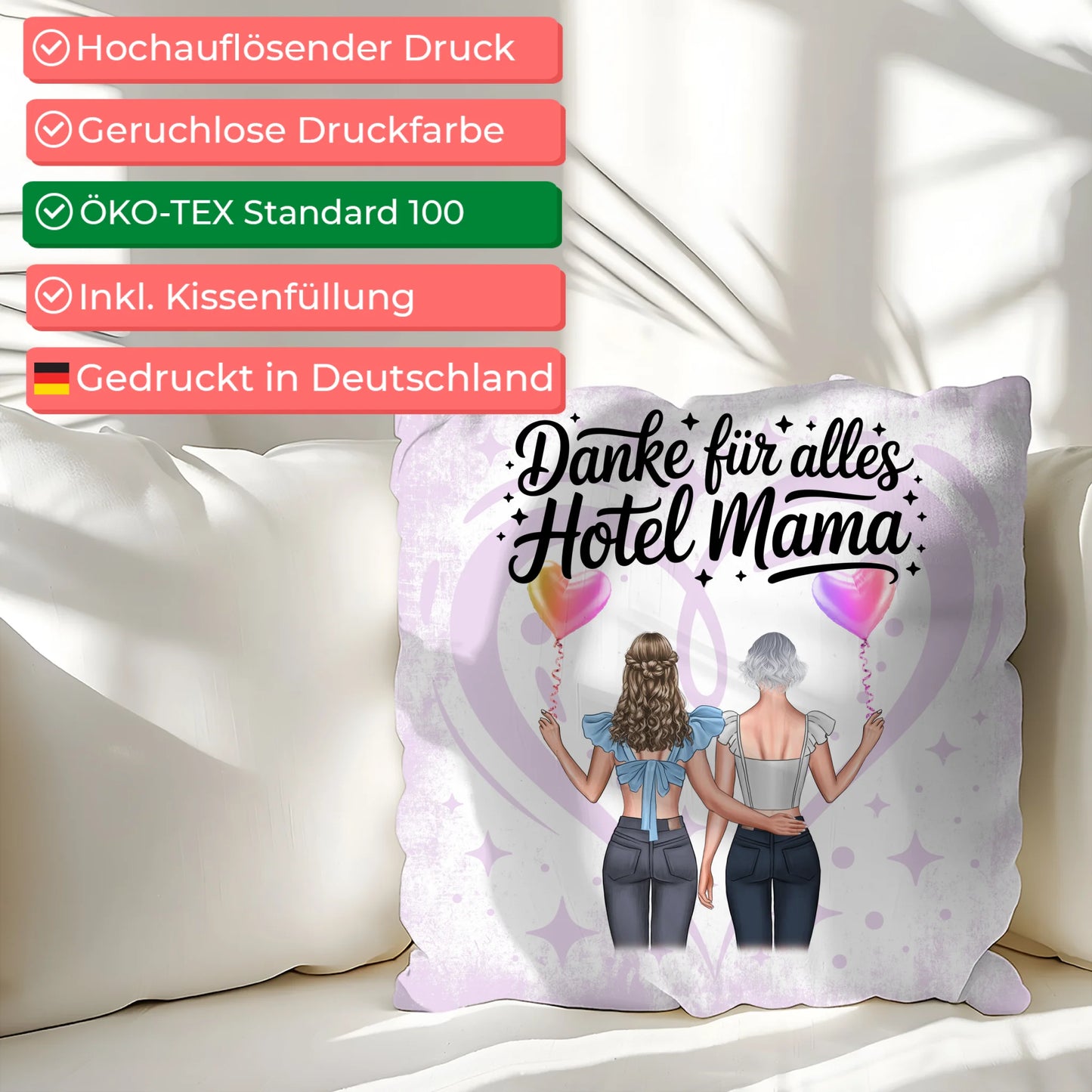 Personalisiertes Kissen Für Mama Danke für alles Hotel Mama mit Namen & Spruch