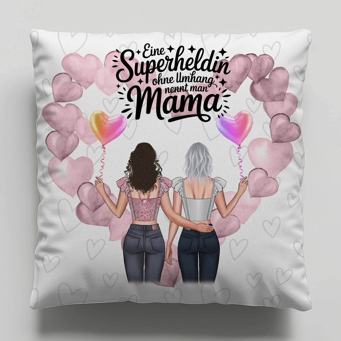 Kissen Für Mama Lehrerin echte Heldin mit 2 Clipart Frauen