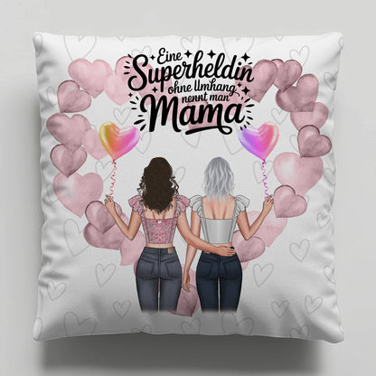Kissen Für Mama Lehrerin echte Heldin mit 2 Clipart Frauen