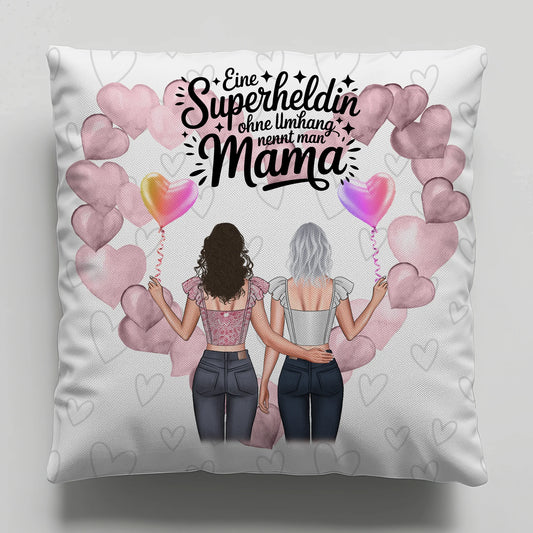 Kissen Für Mama Lehrerin echte Heldin mit 2 Clipart Frauen