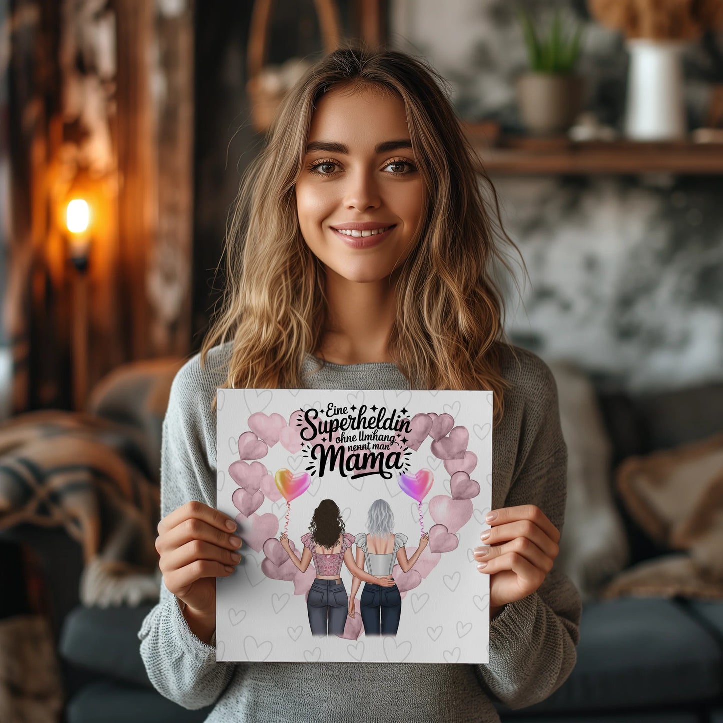 Mama Plakat Fotoboard mit 2 Clipart Frauen, Namen & Wunschtext