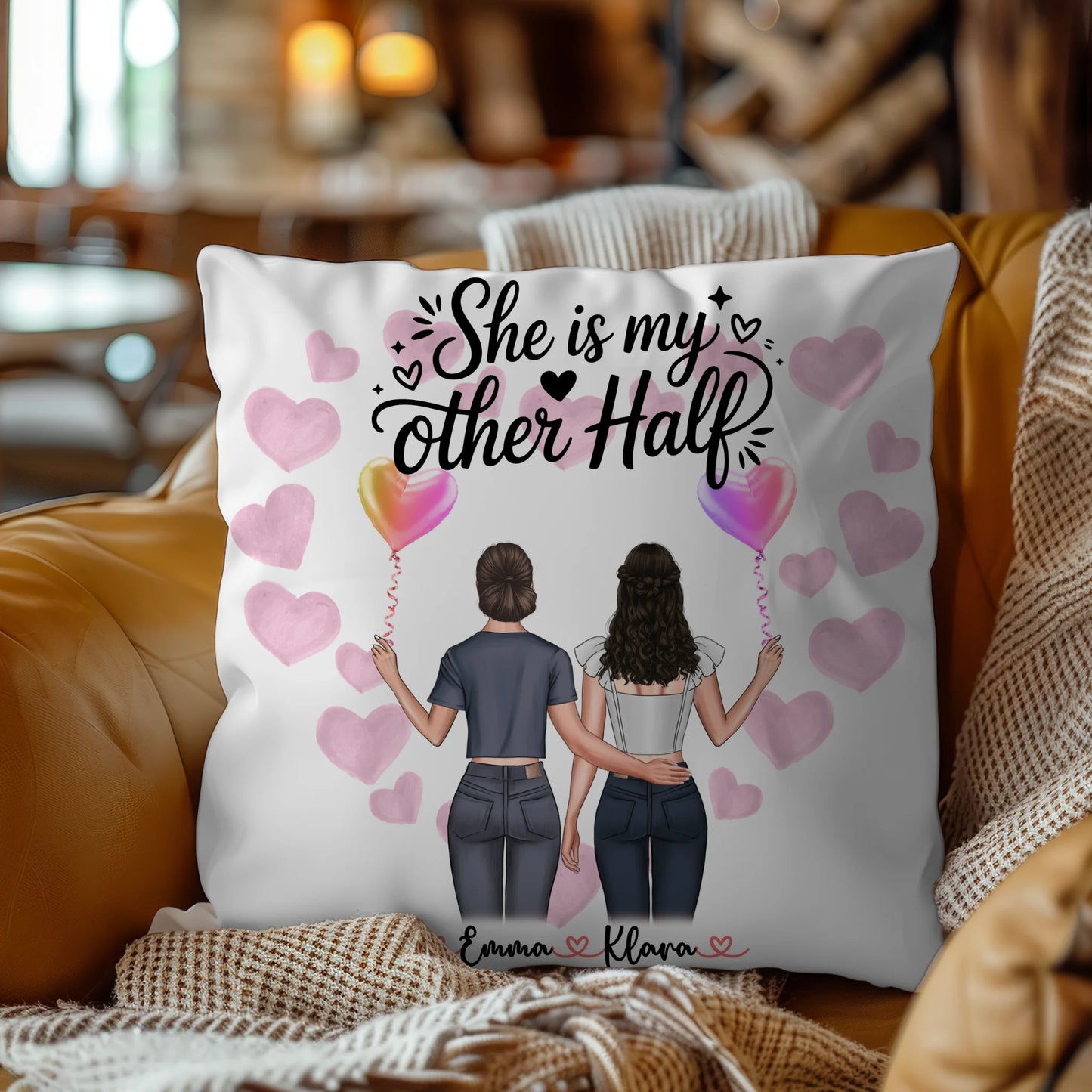 Kissen Große Schwester personalisiert mit 2 Clipart Frauen Namen Hintergrund & Wunschtext