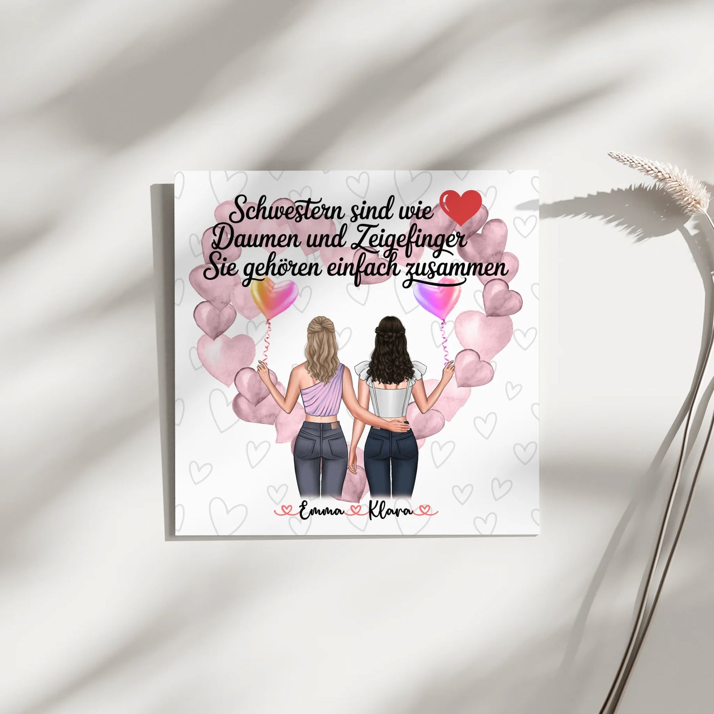 Fotoboard Magnetisch Schwestern personalisiert mit 2 Clipart Frauen und Namen
