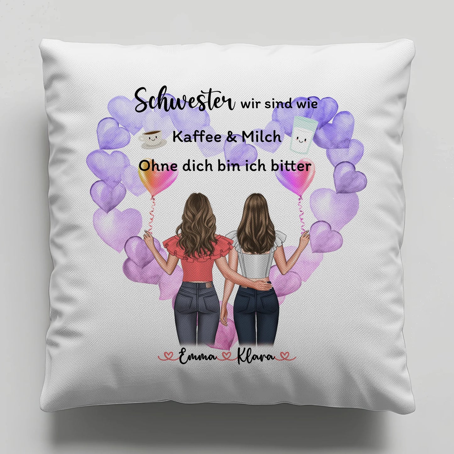 Kissen Mit Spruch Schwester personalisierbar mit Namen und Clipart