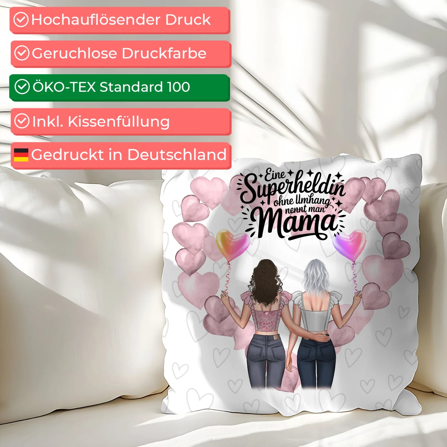 Kissen Für Mama Lehrerin echte Heldin mit 2 Clipart Frauen