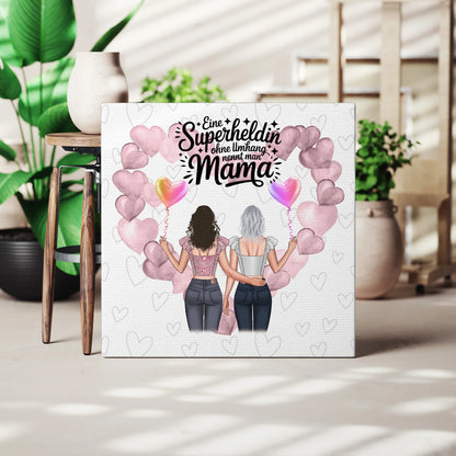 Personalisierte Leinwand Muttertag Mama mit 2 Clipart und Namen
