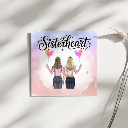 Magnetisches Fotoboard Schwester mit 2 Clipart Frauen & Namen