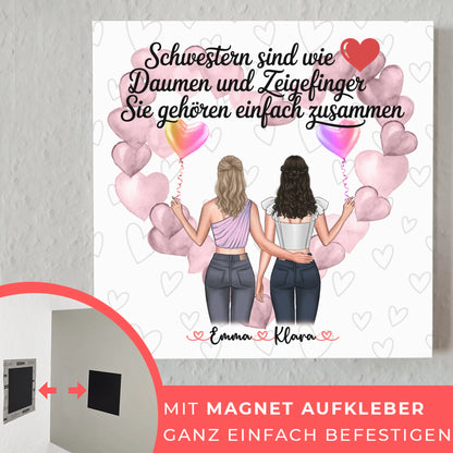 Fotoboard Magnetisch Schwestern personalisiert mit 2 Clipart Frauen und Namen