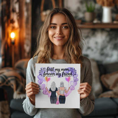 Personalisiertes Mama Plakat Fotoboard mit 2 Clipart Frauen, Namen Hintergrund & Wunschtext