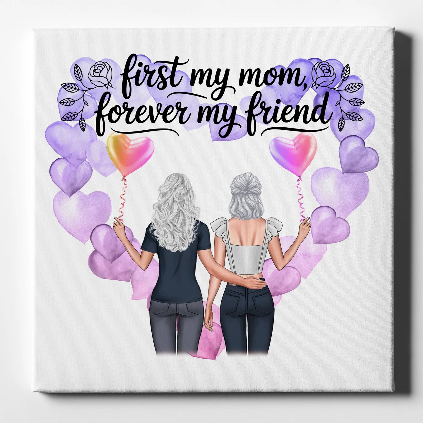 Leinwand Mama personalisiert mit 2 Clipart Frauen, Namen, Hintergrund & Wunschtext