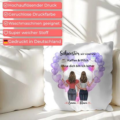 Kissen Mit Spruch Schwester personalisierbar mit Namen und Clipart