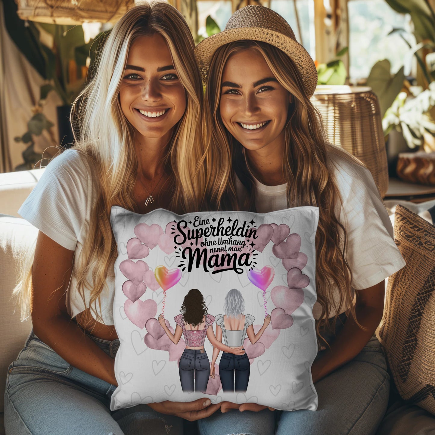 Kissen Für Mama Lehrerin echte Heldin mit 2 Clipart Frauen