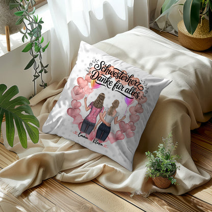 Kissen Mit Namen Schwesterherz Danke für Alles mit Clipart& Wunschtext