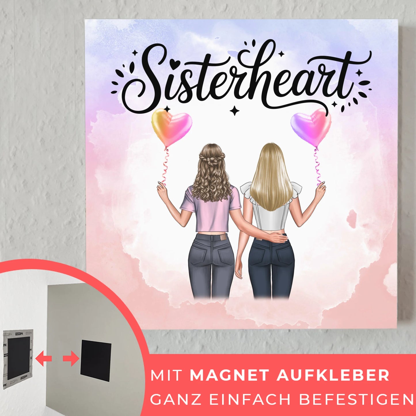 Magnetisches Fotoboard Schwester mit 2 Clipart Frauen & Namen