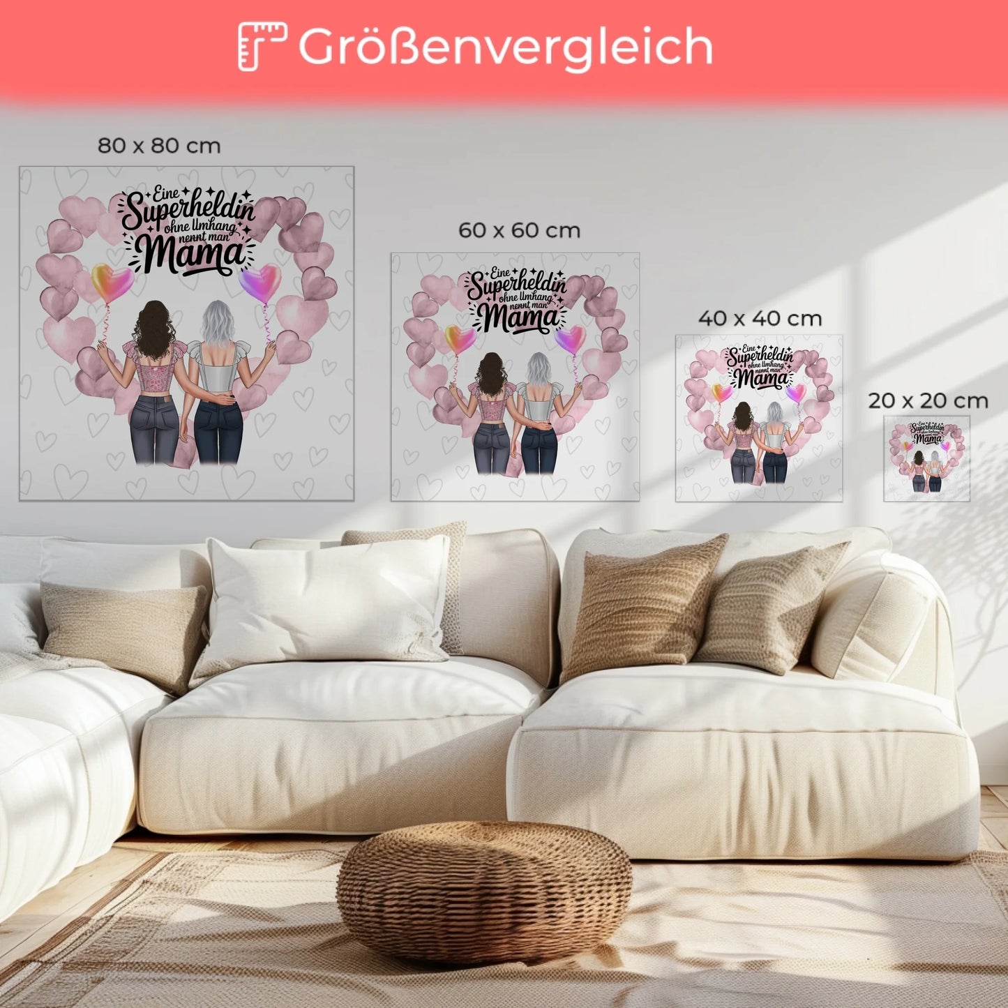 Personalisierte Leinwand Muttertag Mama mit 2 Clipart und Namen