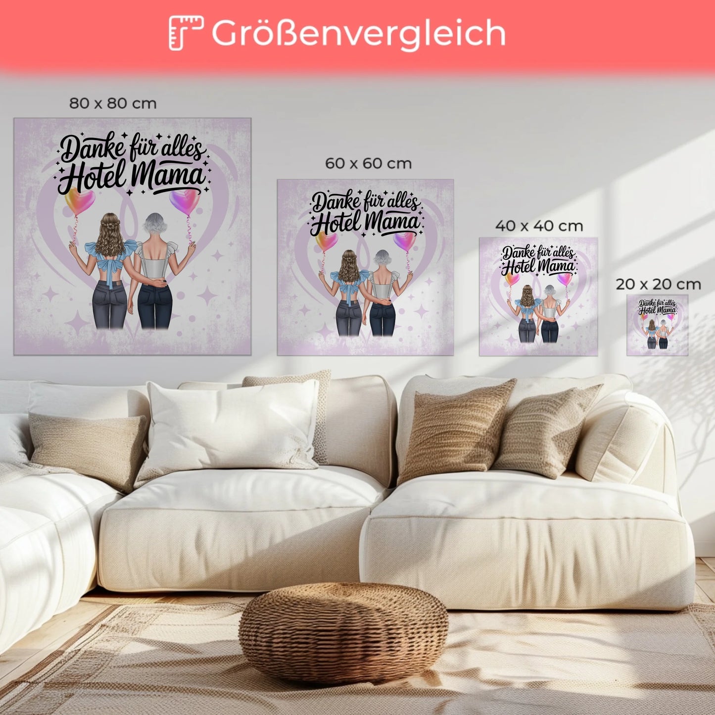 Personalisierte Leinwand Mama Danke für alles mit 2 Cliparts & Namen