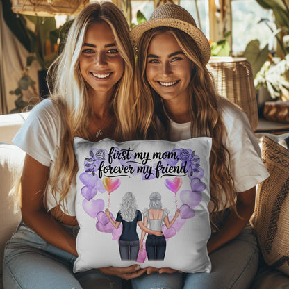 Kissen Mama personalisiert mit 2 Clipart Frauen, Namen, Hintergrundbild, Wunschtext