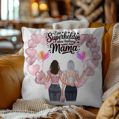 Kissen Für Mama Lehrerin echte Heldin mit 2 Clipart Frauen