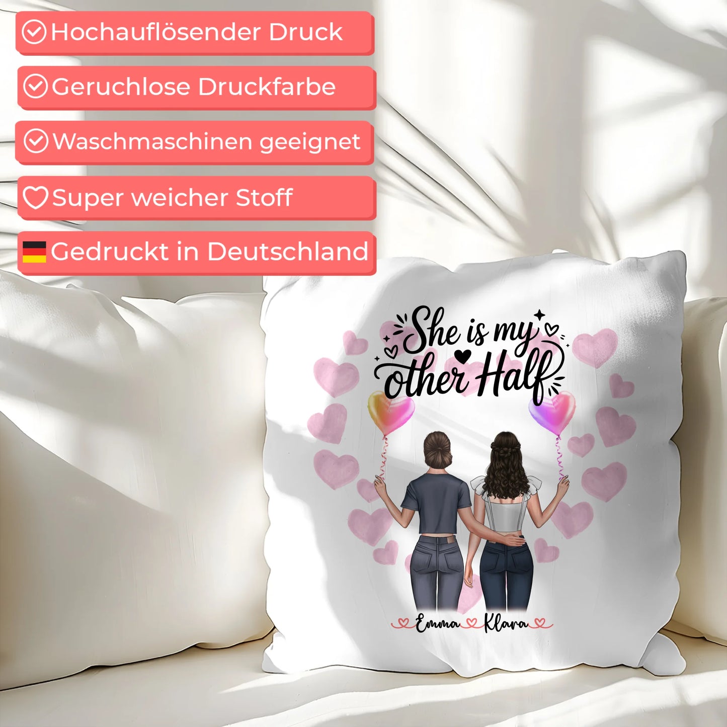 Kissen Große Schwester personalisiert mit 2 Clipart Frauen Namen Hintergrund & Wunschtext