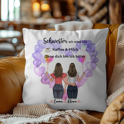 Kissen Mit Spruch Schwester personalisierbar mit Namen und Clipart
