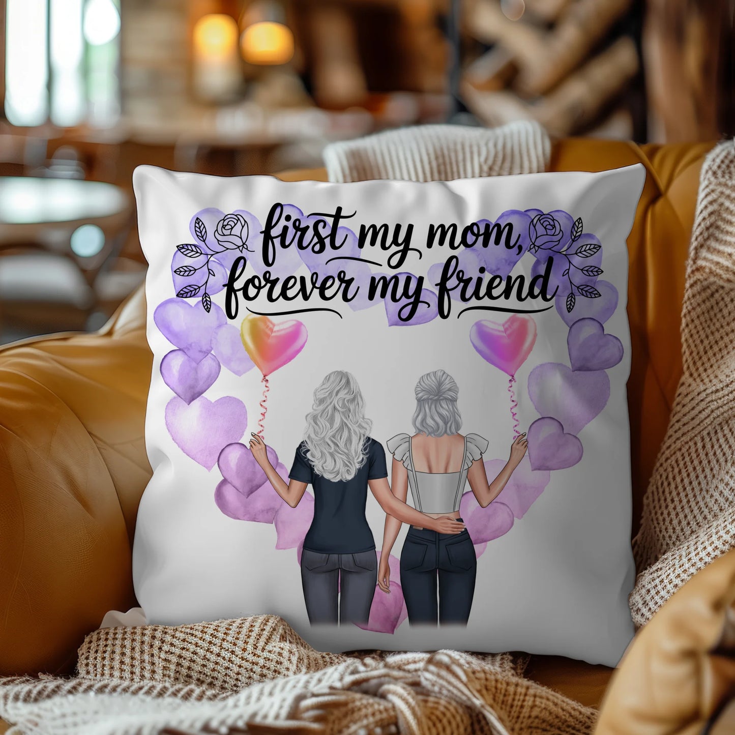 Kissen Mama personalisiert mit 2 Clipart Frauen, Namen, Hintergrundbild, Wunschtext