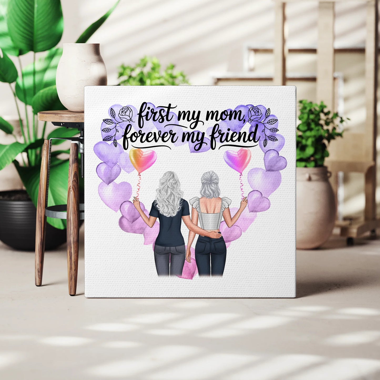 Leinwand Mama personalisiert mit 2 Clipart Frauen, Namen, Hintergrund & Wunschtext