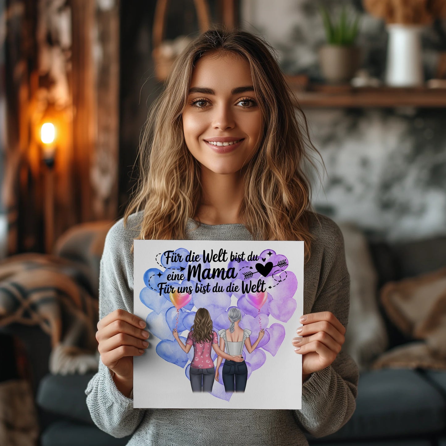 Personalisiertes Mama Plakat Fotoboard mit 2 Cliparts, Namen & Wunschtext