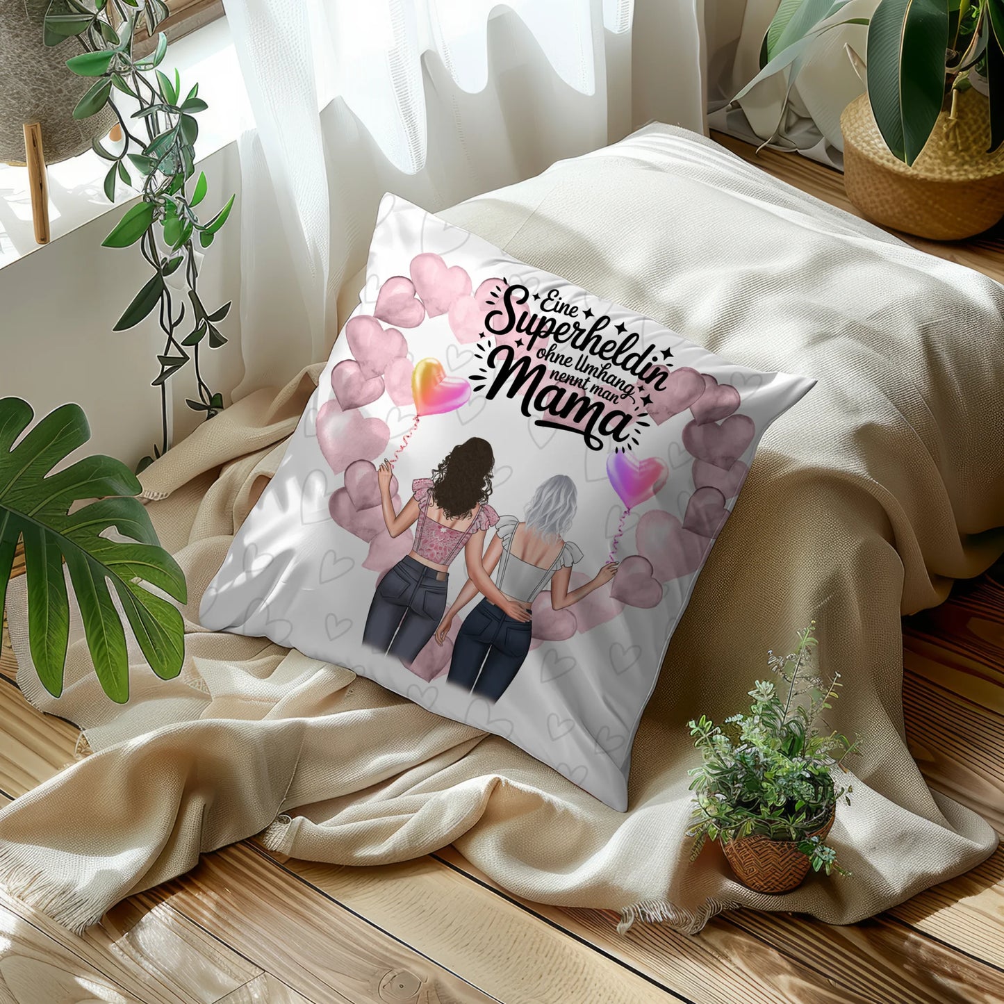 Kissen Für Mama Lehrerin echte Heldin mit 2 Clipart Frauen